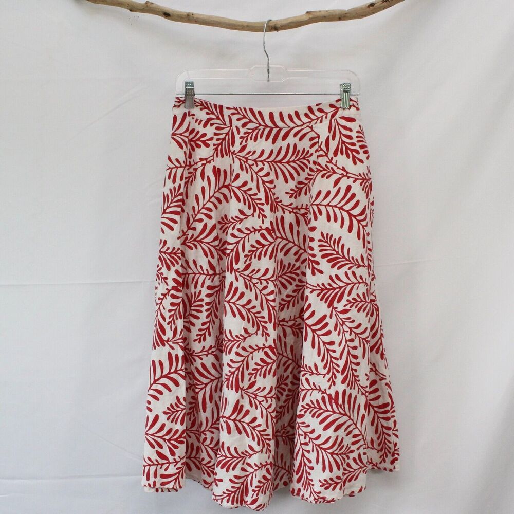 Who What Wear Long Modest A-line Red Floral White Skirt Size 4 Linen Blend Skirt